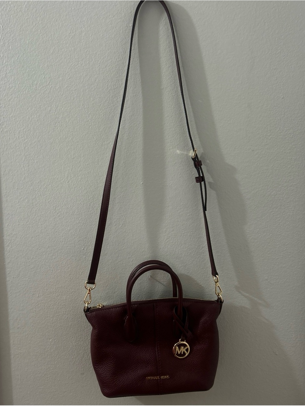 Michael Kors Hyde Small Pebbled Oxblood Satchel Adjustable  Crossbody Bag